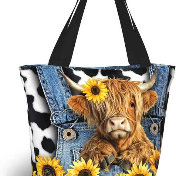 Handbags - Chic Highland Cow Tote Bag for Women - Durable and Stylish Grocery Companion